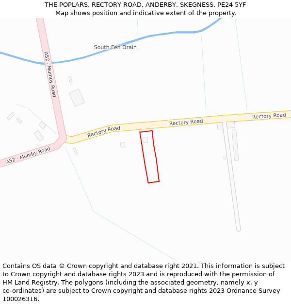 THE POPLARS, RECTORY ROAD, ANDERBY, SKEGNESS, PE24 5YF: Location map and indicative extent of plot