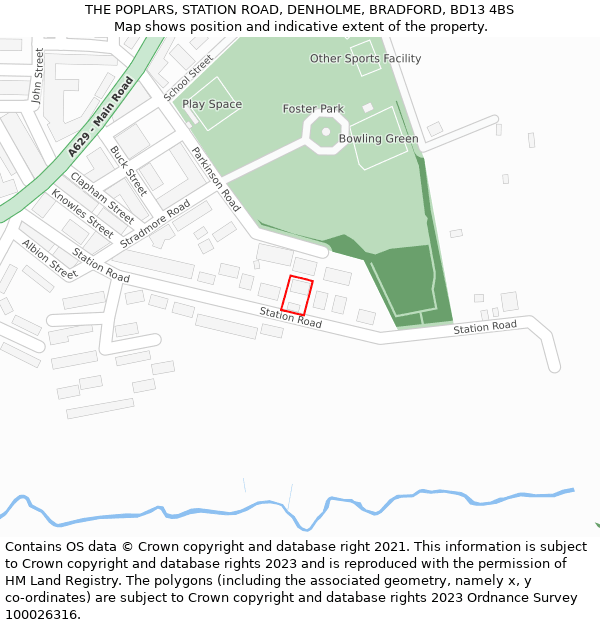 THE POPLARS, STATION ROAD, DENHOLME, BRADFORD, BD13 4BS: Location map and indicative extent of plot