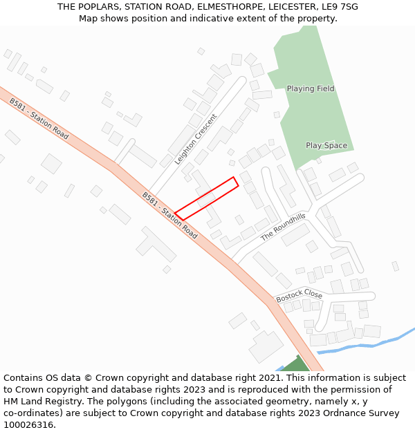 THE POPLARS, STATION ROAD, ELMESTHORPE, LEICESTER, LE9 7SG: Location map and indicative extent of plot