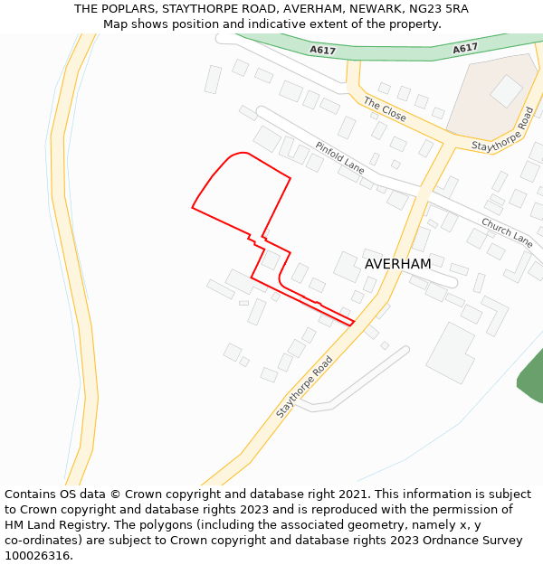 THE POPLARS, STAYTHORPE ROAD, AVERHAM, NEWARK, NG23 5RA: Location map and indicative extent of plot