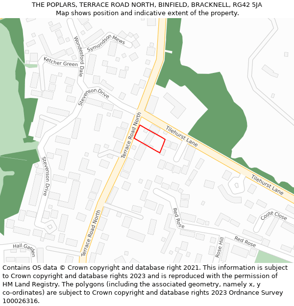 THE POPLARS, TERRACE ROAD NORTH, BINFIELD, BRACKNELL, RG42 5JA: Location map and indicative extent of plot