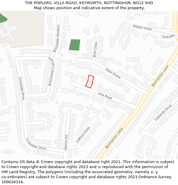 THE POPLARS, VILLA ROAD, KEYWORTH, NOTTINGHAM, NG12 5HD: Location map and indicative extent of plot