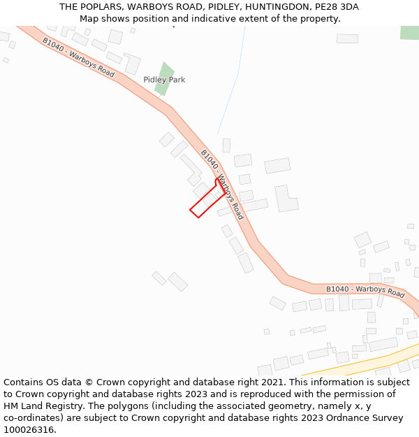 THE POPLARS, WARBOYS ROAD, PIDLEY, HUNTINGDON, PE28 3DA: Location map and indicative extent of plot