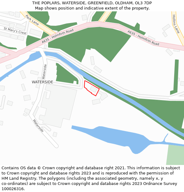 THE POPLARS, WATERSIDE, GREENFIELD, OLDHAM, OL3 7DP: Location map and indicative extent of plot