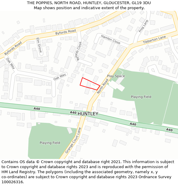 THE POPPIES, NORTH ROAD, HUNTLEY, GLOUCESTER, GL19 3DU: Location map and indicative extent of plot