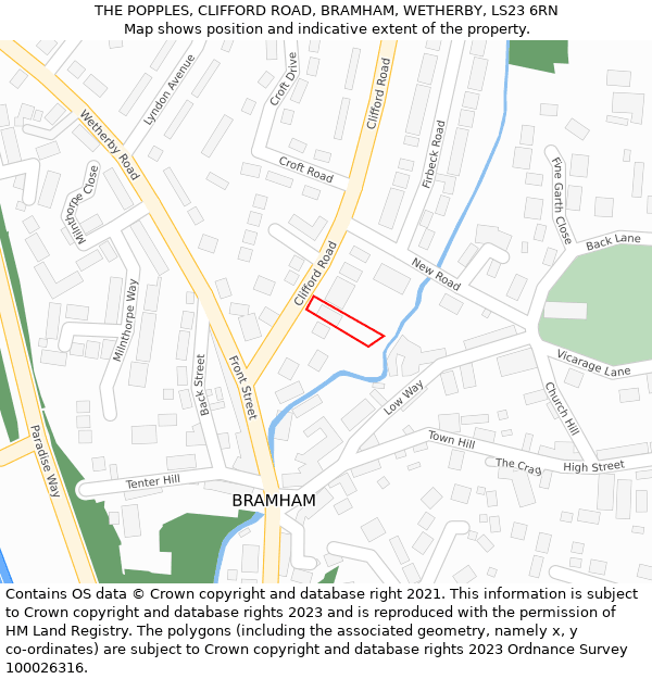 THE POPPLES, CLIFFORD ROAD, BRAMHAM, WETHERBY, LS23 6RN: Location map and indicative extent of plot