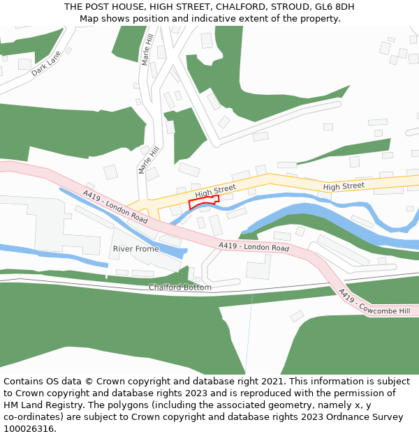 THE POST HOUSE, HIGH STREET, CHALFORD, STROUD, GL6 8DH: Location map and indicative extent of plot