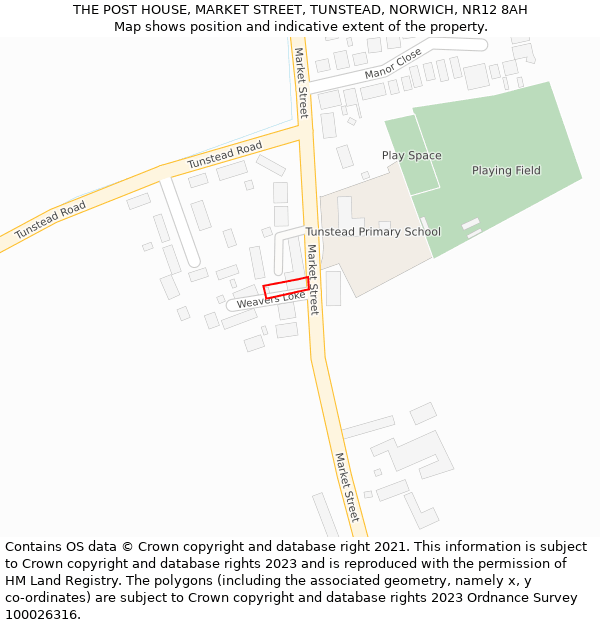 THE POST HOUSE, MARKET STREET, TUNSTEAD, NORWICH, NR12 8AH: Location map and indicative extent of plot