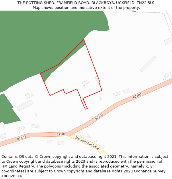 THE POTTING SHED, FRAMFIELD ROAD, BLACKBOYS, UCKFIELD, TN22 5LS: Location map and indicative extent of plot