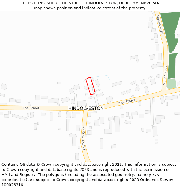 THE POTTING SHED, THE STREET, HINDOLVESTON, DEREHAM, NR20 5DA: Location map and indicative extent of plot