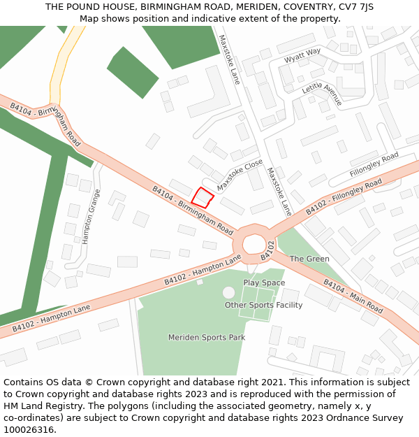 THE POUND HOUSE, BIRMINGHAM ROAD, MERIDEN, COVENTRY, CV7 7JS: Location map and indicative extent of plot