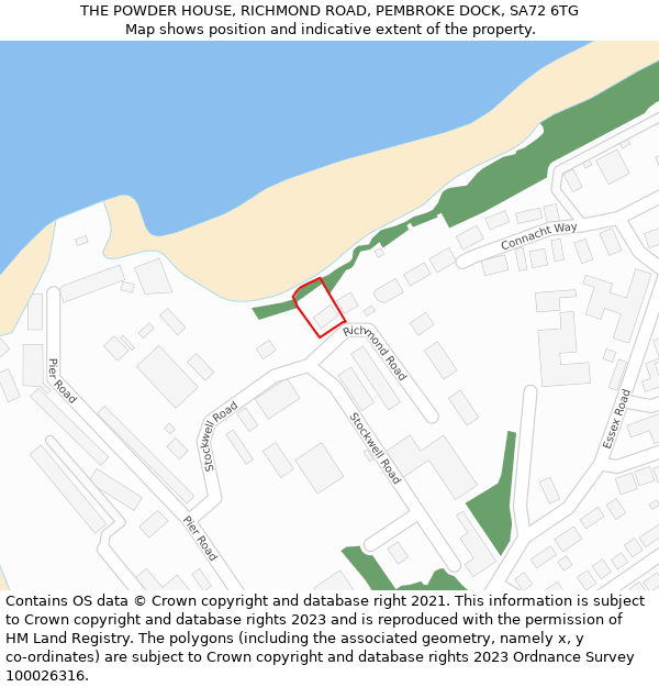 THE POWDER HOUSE, RICHMOND ROAD, PEMBROKE DOCK, SA72 6TG: Location map and indicative extent of plot