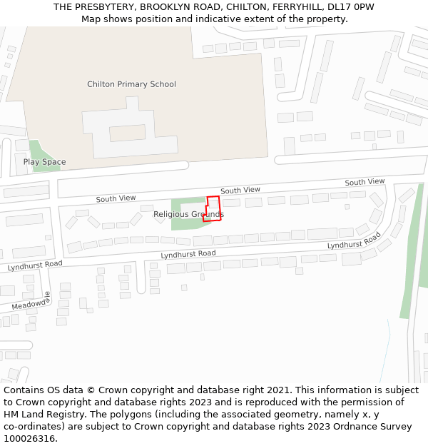 THE PRESBYTERY, BROOKLYN ROAD, CHILTON, FERRYHILL, DL17 0PW: Location map and indicative extent of plot