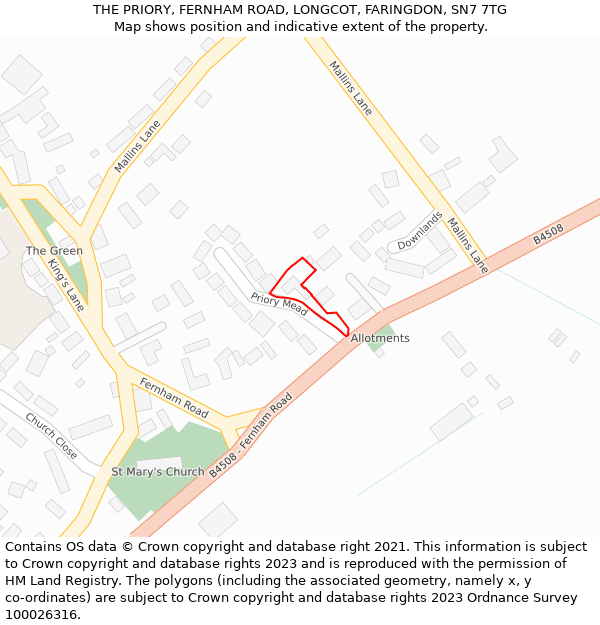 THE PRIORY, FERNHAM ROAD, LONGCOT, FARINGDON, SN7 7TG: Location map and indicative extent of plot