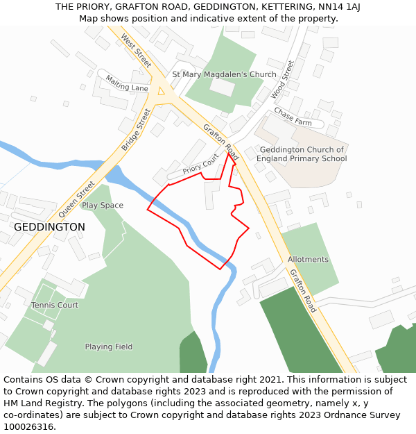 THE PRIORY, GRAFTON ROAD, GEDDINGTON, KETTERING, NN14 1AJ: Location map and indicative extent of plot