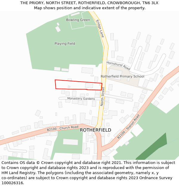 THE PRIORY, NORTH STREET, ROTHERFIELD, CROWBOROUGH, TN6 3LX: Location map and indicative extent of plot