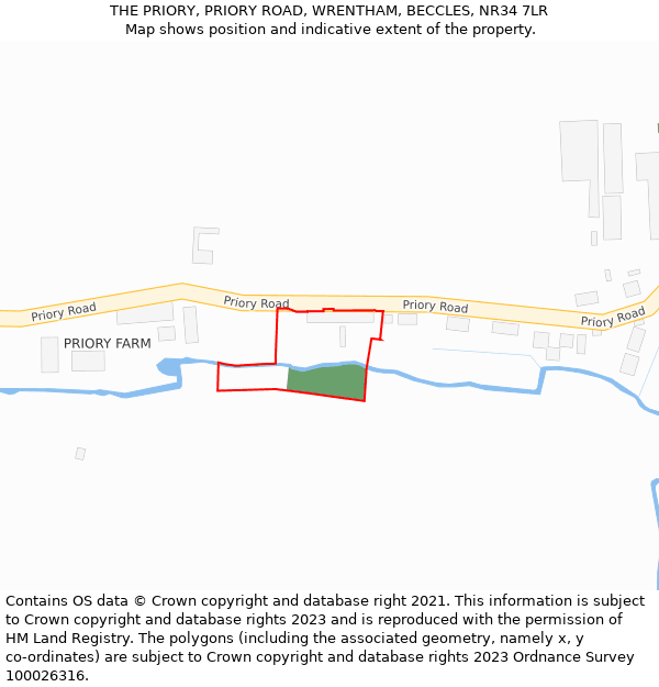 THE PRIORY, PRIORY ROAD, WRENTHAM, BECCLES, NR34 7LR: Location map and indicative extent of plot