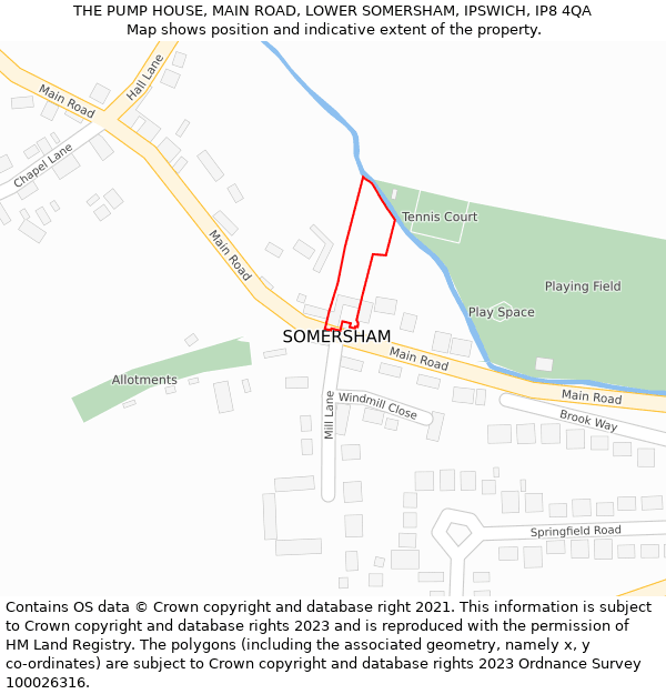 THE PUMP HOUSE, MAIN ROAD, LOWER SOMERSHAM, IPSWICH, IP8 4QA: Location map and indicative extent of plot
