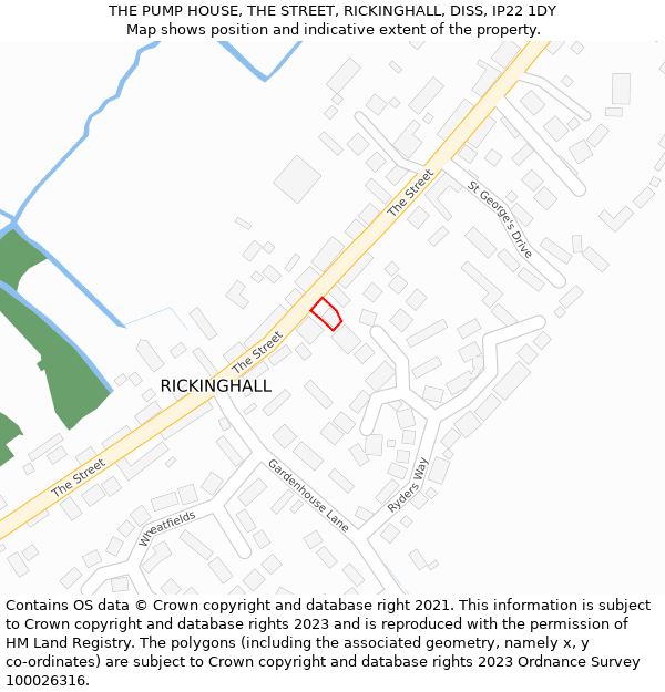THE PUMP HOUSE, THE STREET, RICKINGHALL, DISS, IP22 1DY: Location map and indicative extent of plot