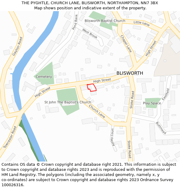 THE PYGHTLE, CHURCH LANE, BLISWORTH, NORTHAMPTON, NN7 3BX: Location map and indicative extent of plot