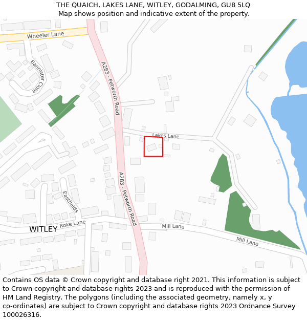 THE QUAICH, LAKES LANE, WITLEY, GODALMING, GU8 5LQ: Location map and indicative extent of plot