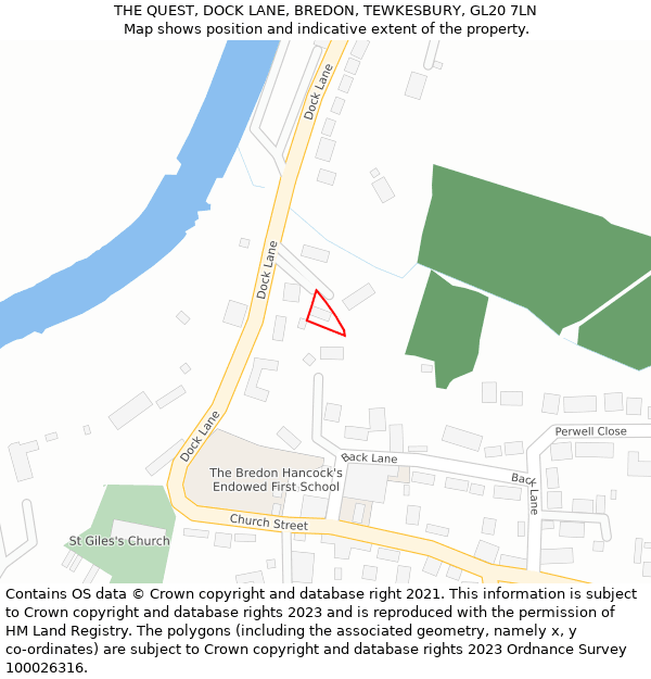 THE QUEST, DOCK LANE, BREDON, TEWKESBURY, GL20 7LN: Location map and indicative extent of plot