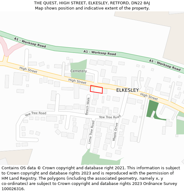 THE QUEST, HIGH STREET, ELKESLEY, RETFORD, DN22 8AJ: Location map and indicative extent of plot