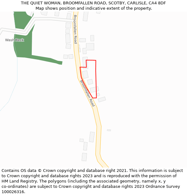 THE QUIET WOMAN, BROOMFALLEN ROAD, SCOTBY, CARLISLE, CA4 8DF: Location map and indicative extent of plot