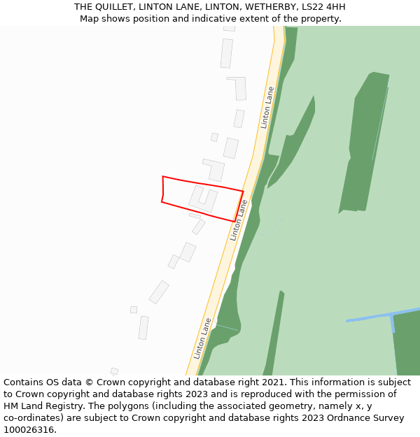 THE QUILLET, LINTON LANE, LINTON, WETHERBY, LS22 4HH: Location map and indicative extent of plot