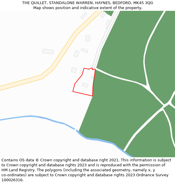 THE QUILLET, STANDALONE WARREN, HAYNES, BEDFORD, MK45 3QG: Location map and indicative extent of plot