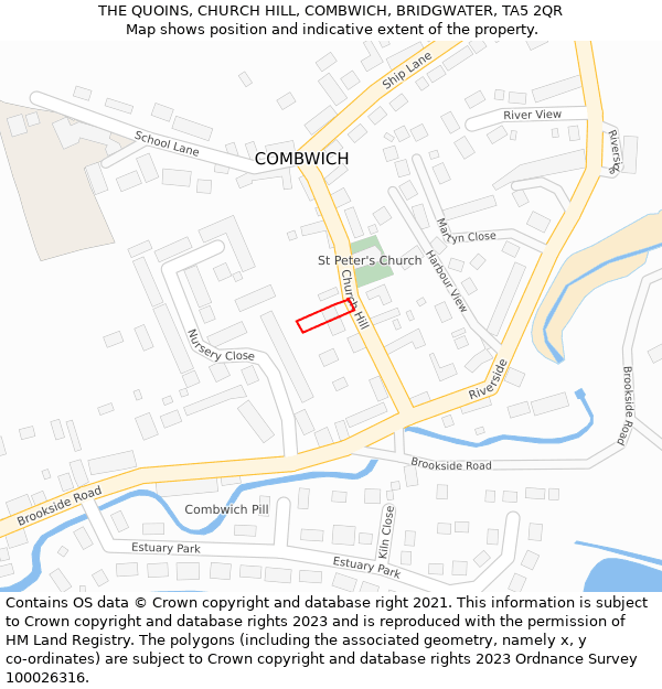 THE QUOINS, CHURCH HILL, COMBWICH, BRIDGWATER, TA5 2QR: Location map and indicative extent of plot