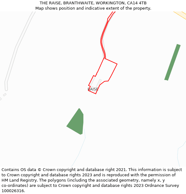 THE RAISE, BRANTHWAITE, WORKINGTON, CA14 4TB: Location map and indicative extent of plot