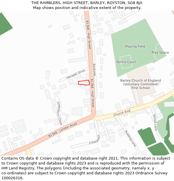 THE RAMBLERS, HIGH STREET, BARLEY, ROYSTON, SG8 8JA: Location map and indicative extent of plot