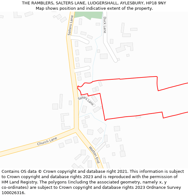 THE RAMBLERS, SALTERS LANE, LUDGERSHALL, AYLESBURY, HP18 9NY: Location map and indicative extent of plot