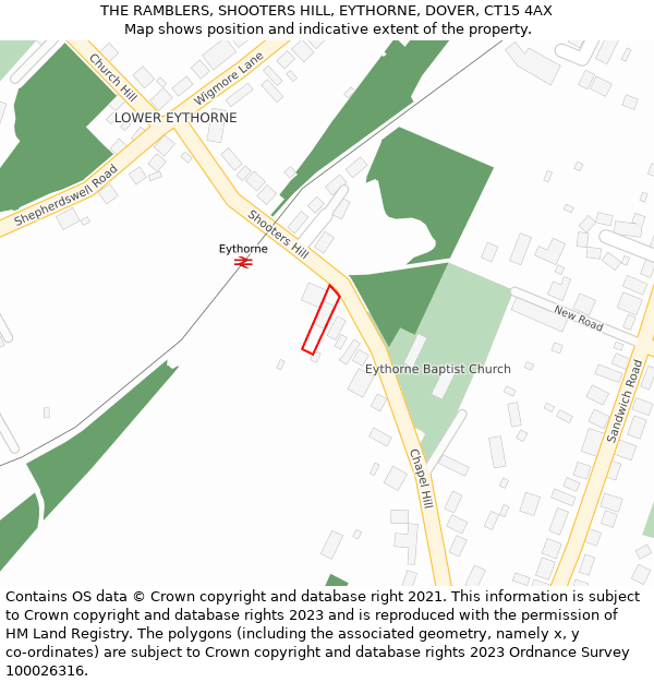 THE RAMBLERS, SHOOTERS HILL, EYTHORNE, DOVER, CT15 4AX: Location map and indicative extent of plot