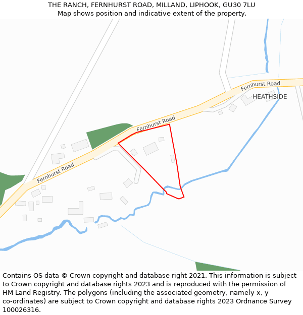 THE RANCH, FERNHURST ROAD, MILLAND, LIPHOOK, GU30 7LU: Location map and indicative extent of plot
