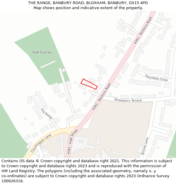 THE RANGE, BANBURY ROAD, BLOXHAM, BANBURY, OX15 4PD: Location map and indicative extent of plot