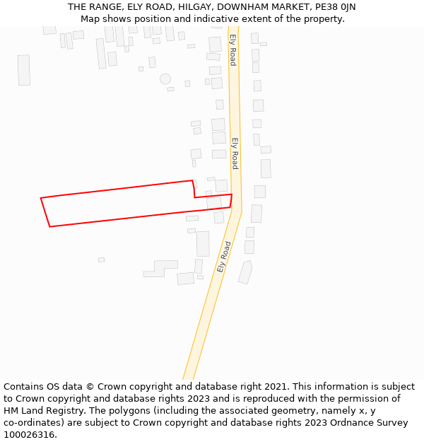 THE RANGE, ELY ROAD, HILGAY, DOWNHAM MARKET, PE38 0JN: Location map and indicative extent of plot