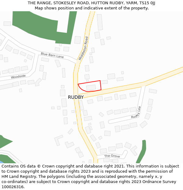 THE RANGE, STOKESLEY ROAD, HUTTON RUDBY, YARM, TS15 0JJ: Location map and indicative extent of plot