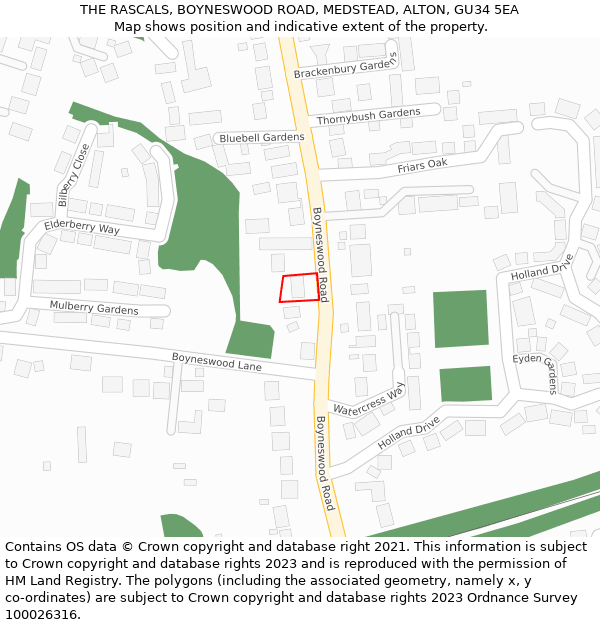 THE RASCALS, BOYNESWOOD ROAD, MEDSTEAD, ALTON, GU34 5EA: Location map and indicative extent of plot
