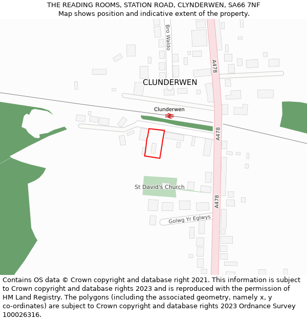 THE READING ROOMS, STATION ROAD, CLYNDERWEN, SA66 7NF: Location map and indicative extent of plot