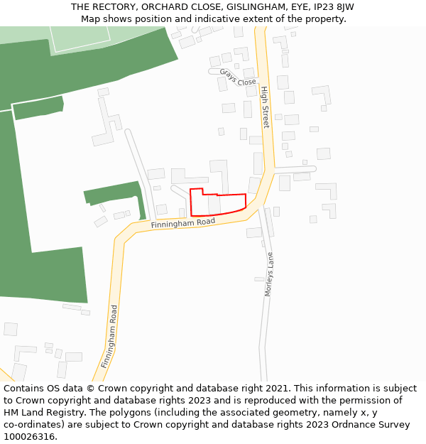 THE RECTORY, ORCHARD CLOSE, GISLINGHAM, EYE, IP23 8JW: Location map and indicative extent of plot