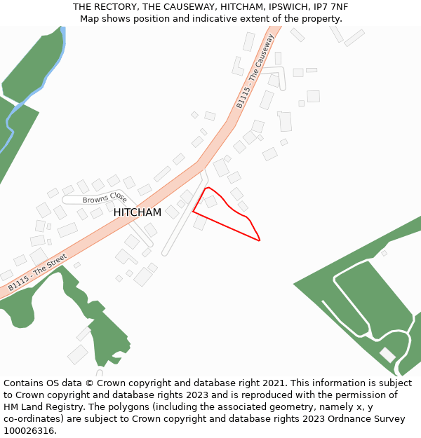 THE RECTORY, THE CAUSEWAY, HITCHAM, IPSWICH, IP7 7NF: Location map and indicative extent of plot