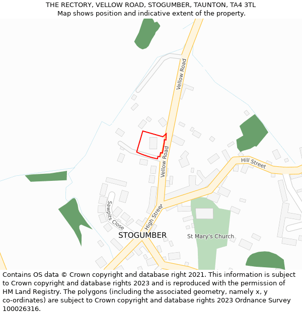 THE RECTORY, VELLOW ROAD, STOGUMBER, TAUNTON, TA4 3TL: Location map and indicative extent of plot