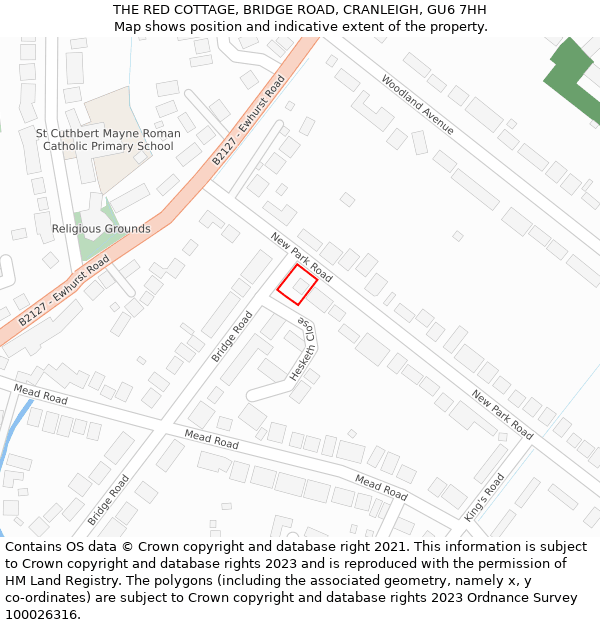 THE RED COTTAGE, BRIDGE ROAD, CRANLEIGH, GU6 7HH: Location map and indicative extent of plot