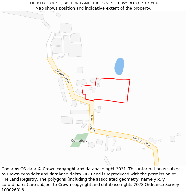 THE RED HOUSE, BICTON LANE, BICTON, SHREWSBURY, SY3 8EU: Location map and indicative extent of plot