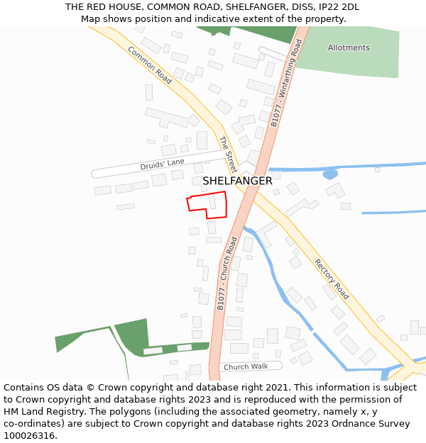 THE RED HOUSE, COMMON ROAD, SHELFANGER, DISS, IP22 2DL: Location map and indicative extent of plot