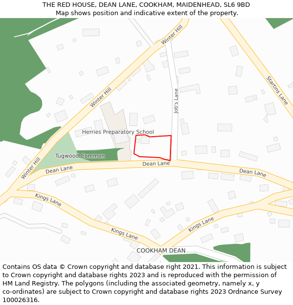 THE RED HOUSE, DEAN LANE, COOKHAM, MAIDENHEAD, SL6 9BD: Location map and indicative extent of plot