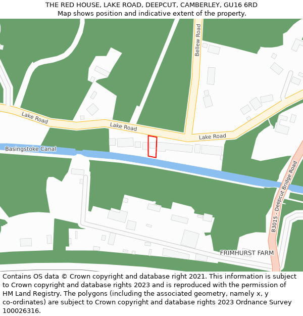 THE RED HOUSE, LAKE ROAD, DEEPCUT, CAMBERLEY, GU16 6RD: Location map and indicative extent of plot