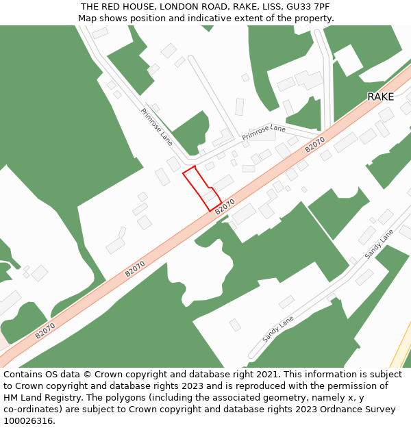 THE RED HOUSE, LONDON ROAD, RAKE, LISS, GU33 7PF: Location map and indicative extent of plot